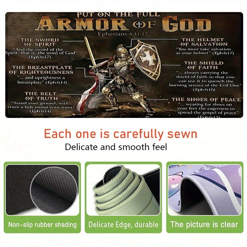 Faithgee Armor of God Ergonomic Mouse Pad, 31.5"x11.8 Inch, Non-Slip Rubber Desk Mat with Jesus Cross Design, Soft Co... - Image 2