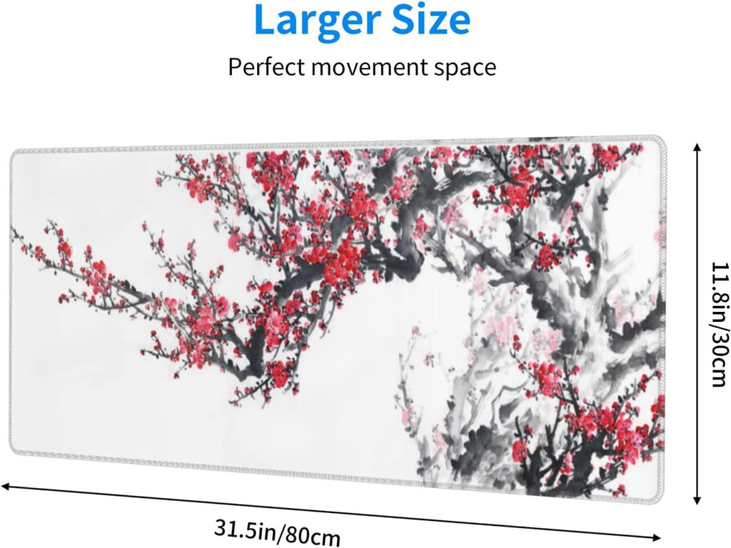 Large Gaming Mouse Pad, Plum Blossom XL Mousepad, Stitched Non-Slip Extended Keyboard Mats for Desk, Big Long Compute... - Image 6