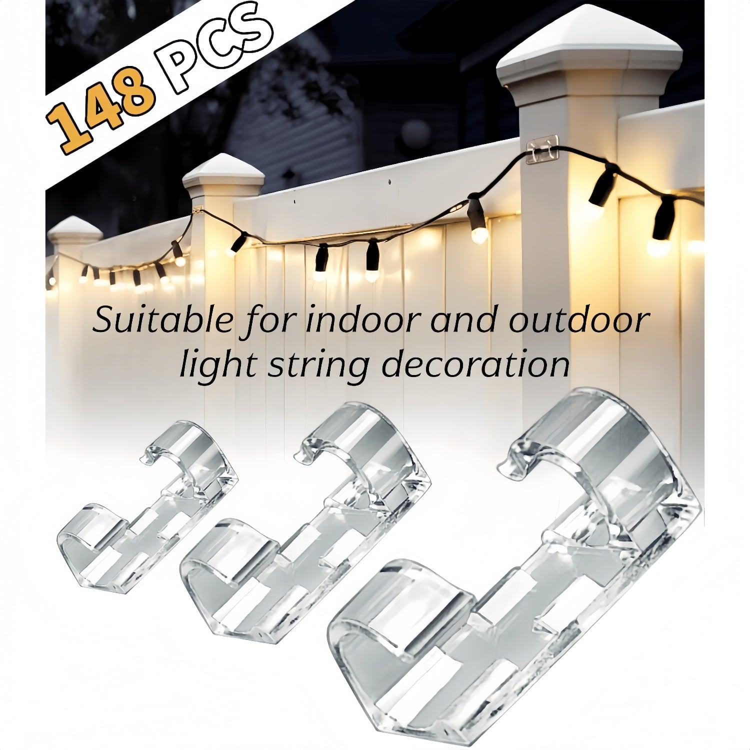 148 Pcs Adhesive Cable Clips & String Lights Clips,Wall Wire Clips 40 Small,60 Large,48 Extra Large,Strong Clear Cord Organizer Cable Manage - Image 5