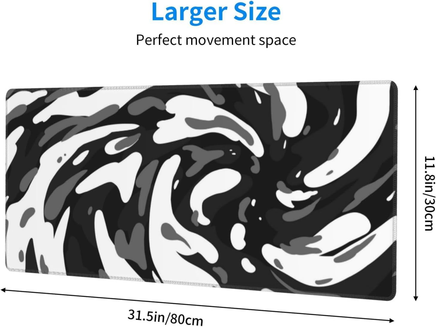 Black White Topographic Mouse Pad XL Large Gaming Mousepad Extended Desk Mats Non Slip Rubber Base Desktop Mat for Work Game Office Home 31. - Image 2
