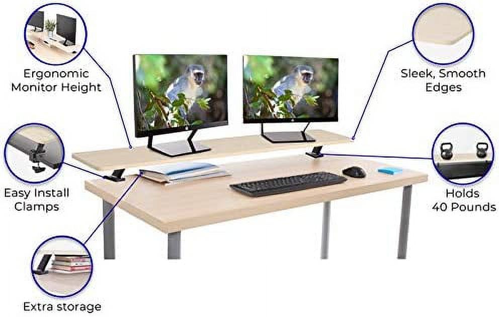 55 Inch Clamp On Desk Shelf | Large Monitor Riser Supports 3 Screens for Extra Storage | Ergonomic Monitor Stand Secu... - Image 3