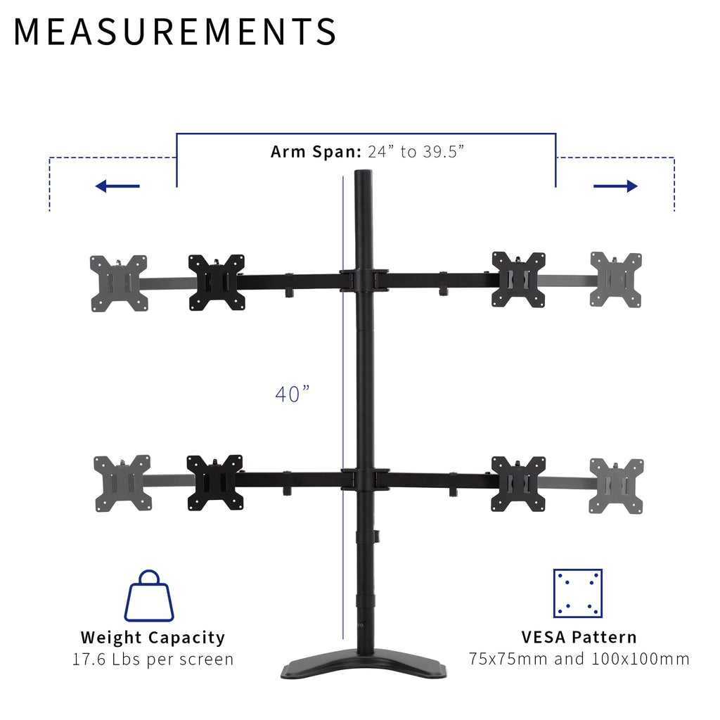 Telescoping Quad Ultra Wide 27" to 38" Monitor Freestanding Desk Stand - Image 6