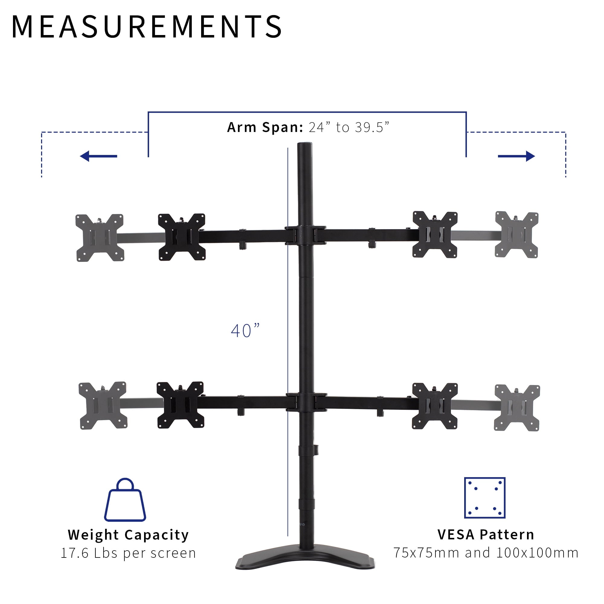 Telescoping Quad Ultra Wide 27" to 38" Monitor Freestanding Desk Stand - Image 6