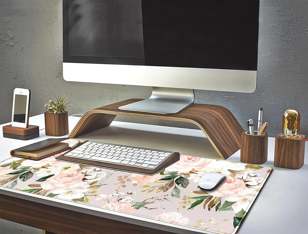 Pink Flowers Keyboard Pad PC Gaming Desk Mat Desk Mouse Pads Green Leaves Floral Mouse Pad Large, Computer XL Big Mou... - Image 6