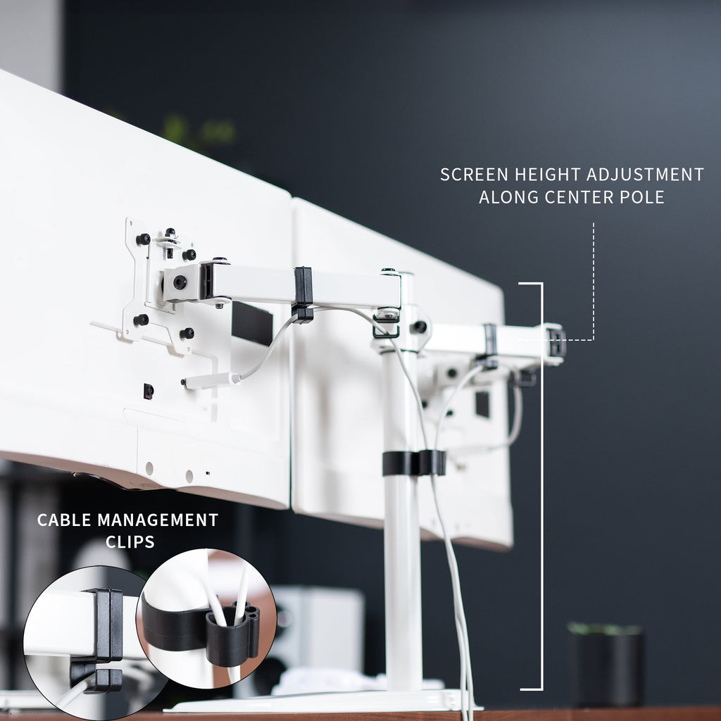 White Dual Monitor Articulating Desk Stand Mount, Fits Up to 32" Screens - Image 6