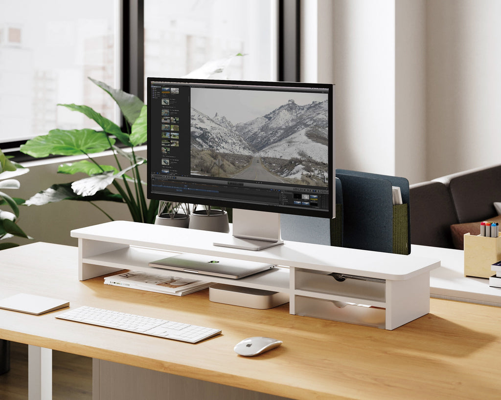 Dual Monitor Stand, 42.5inch Monitor Riser with Acrylic Drawer - Image 4