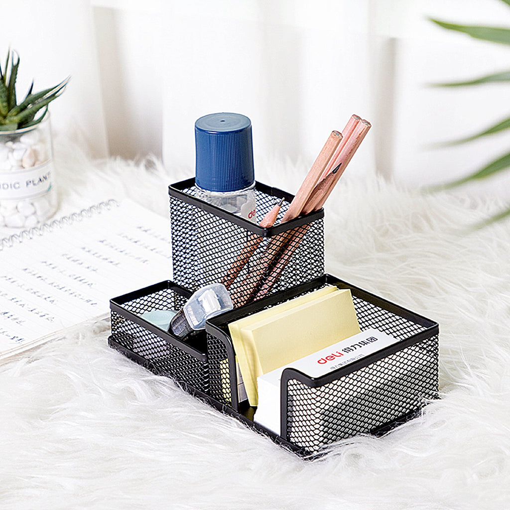 3-Compartments Organizer with Pencil Holder, Black - Image 3