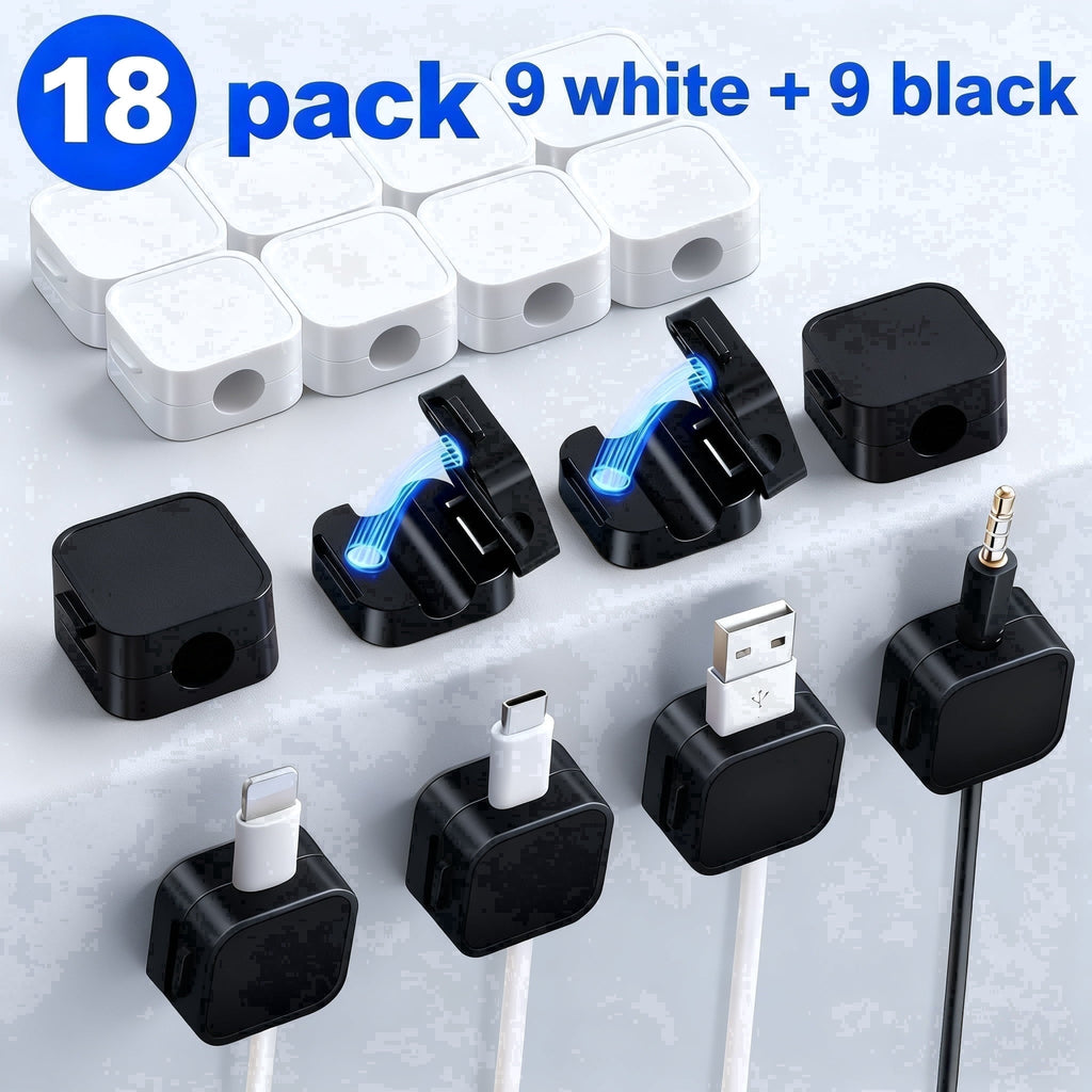 Magnetic Cord Clips Wire & Cable Organizers, Black & White, 18 pack