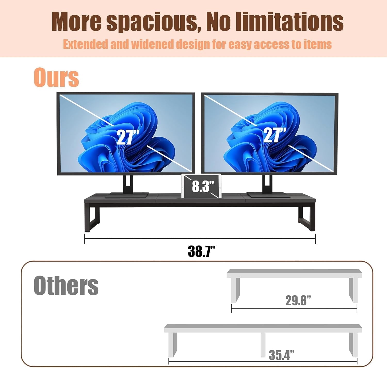 Riser 38.7 Inch Long Wood & Steel, 2 s Desktop with Tablet Holder, Ergonomic Organizer for Computer Laptop TV - Image 5