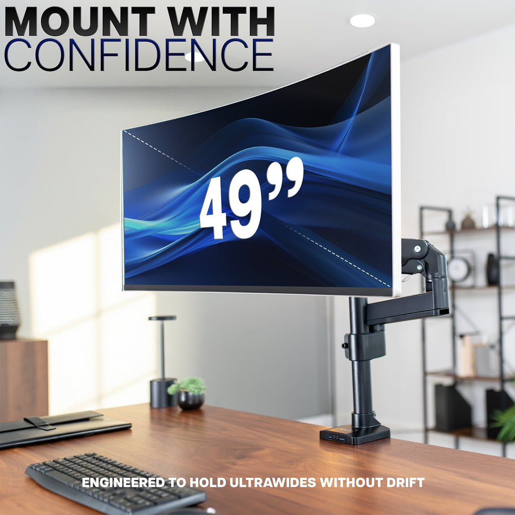 VIVO Single Monitor Stand Desk Mount Arm w/ USB Ports, Fits Ultrawides up to 49" - Image 4