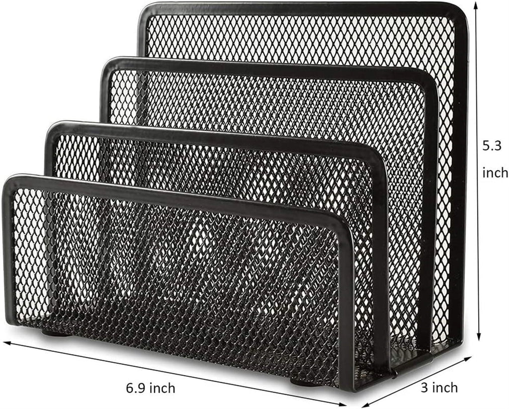 Desk Mail Organizer, Kvago 2 Pack File Holder Letter Sorter with 3 Vertical Upright Metal Mesh Compartments Document, Filing, Folders, Mail, - Image 2