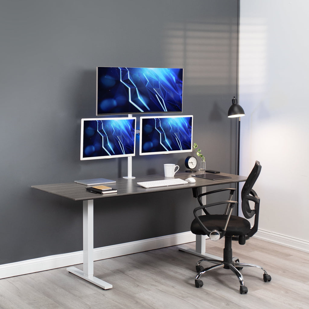 White Triple Monitor Adjustable Desk Mount Stand, 3 Screens up to 30" - Image 6