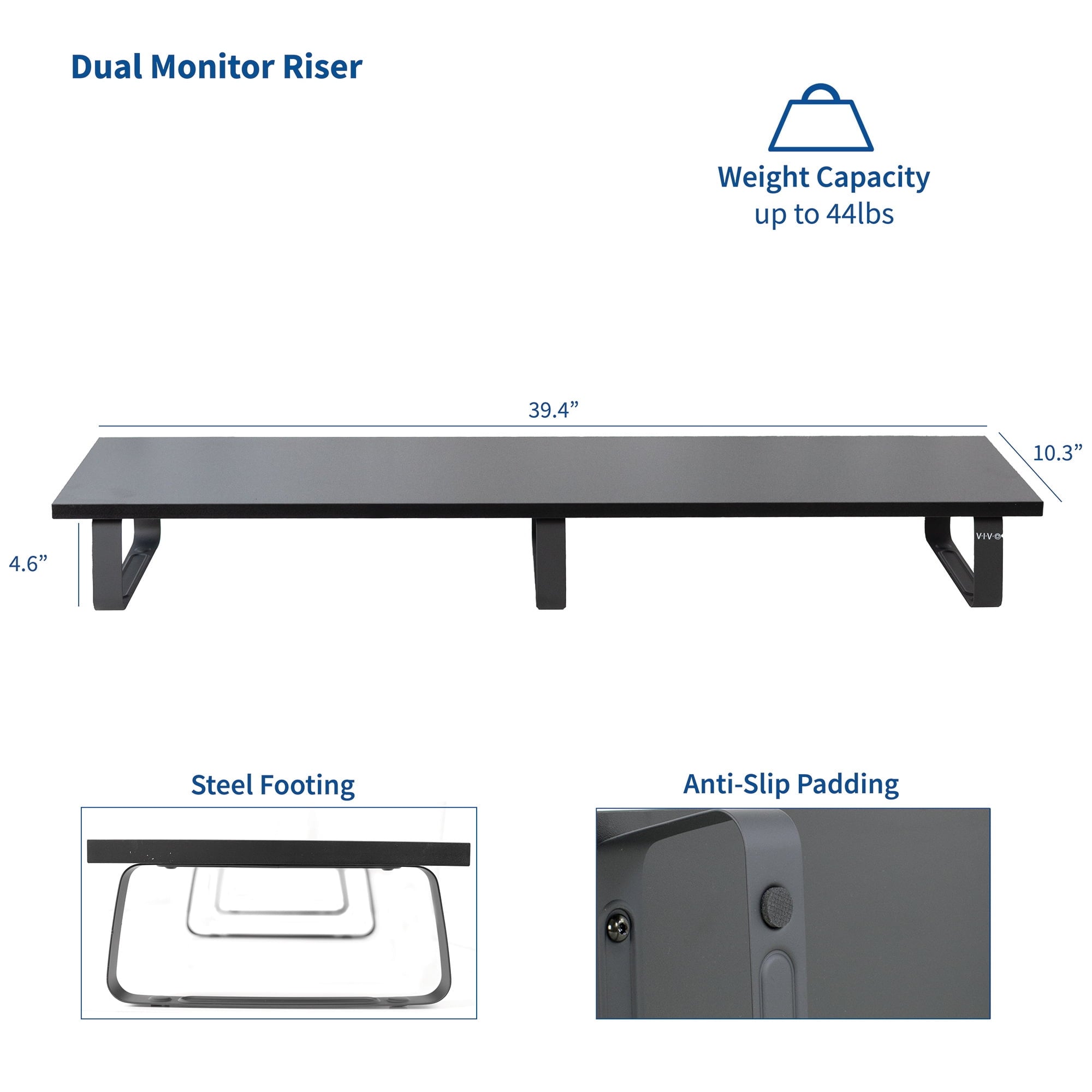 VIVO Black Wood 39" Wide Desktop Stand Ergonomic TV Monitor Riser Desk Organizer - Image 3
