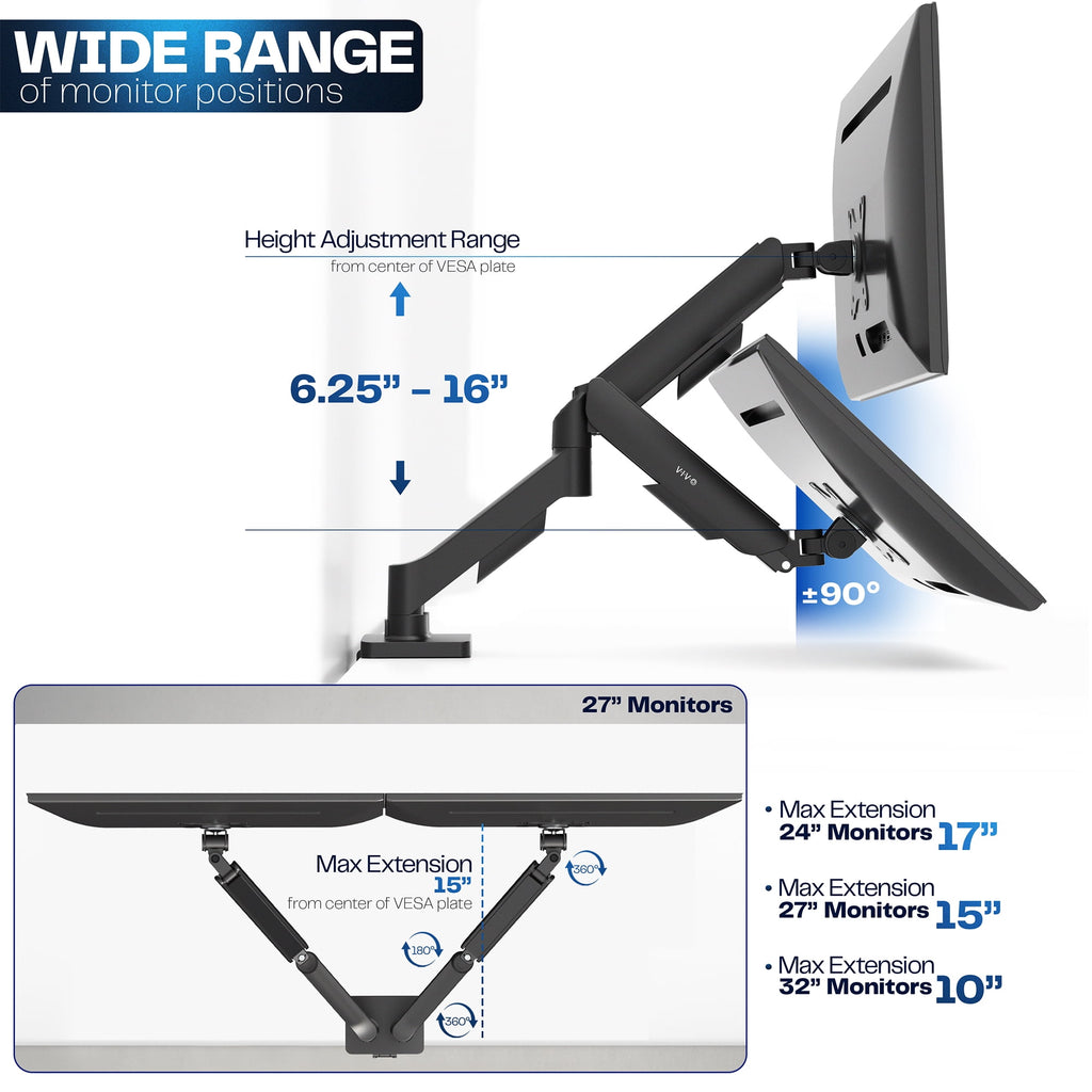 Dual Monitor Mechanical Spring Desk Mount Stand | Fits Screens up to 32" - Image 4