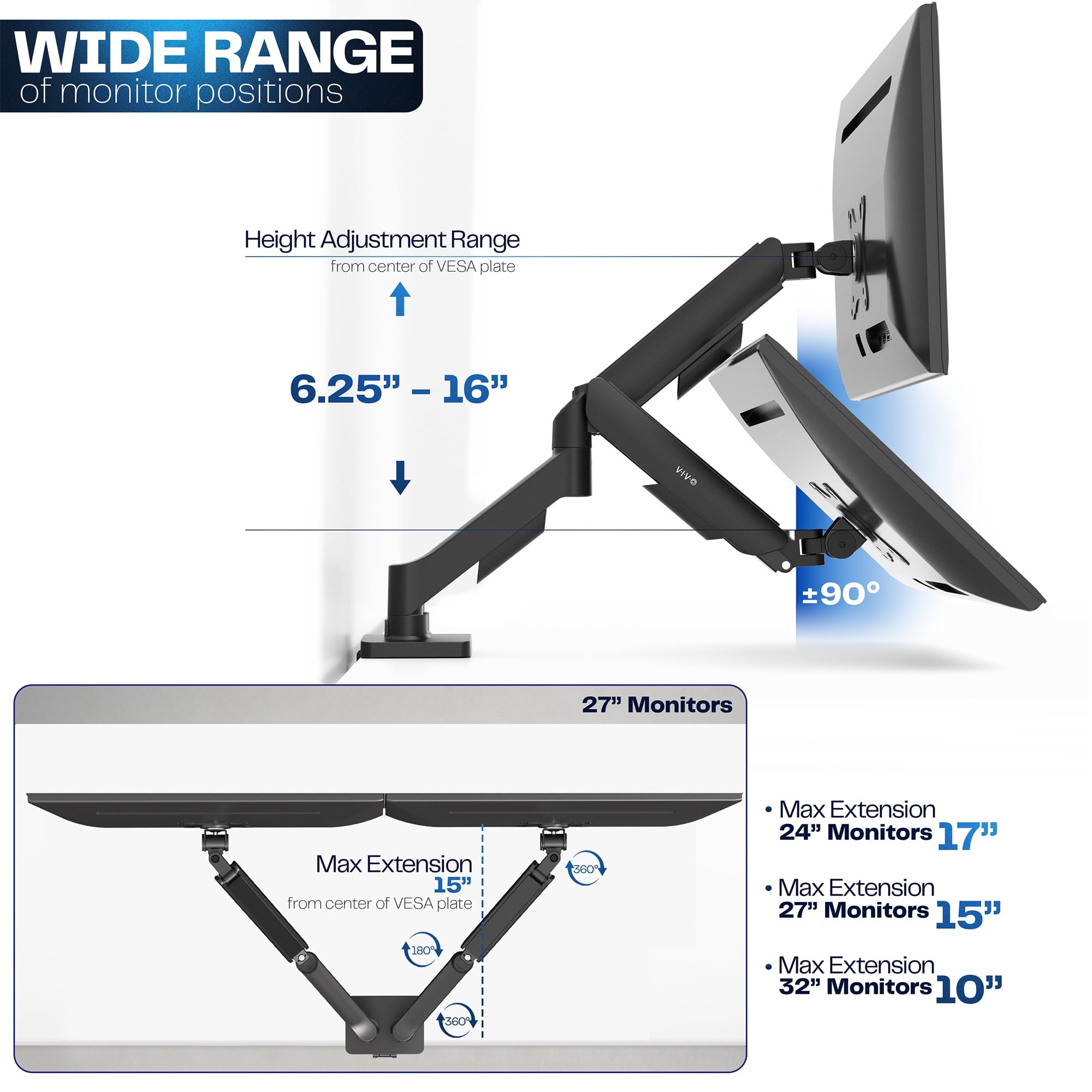 Dual Monitor Mechanical Spring Desk Mount Stand | Fits Screens up to 32" - Image 4