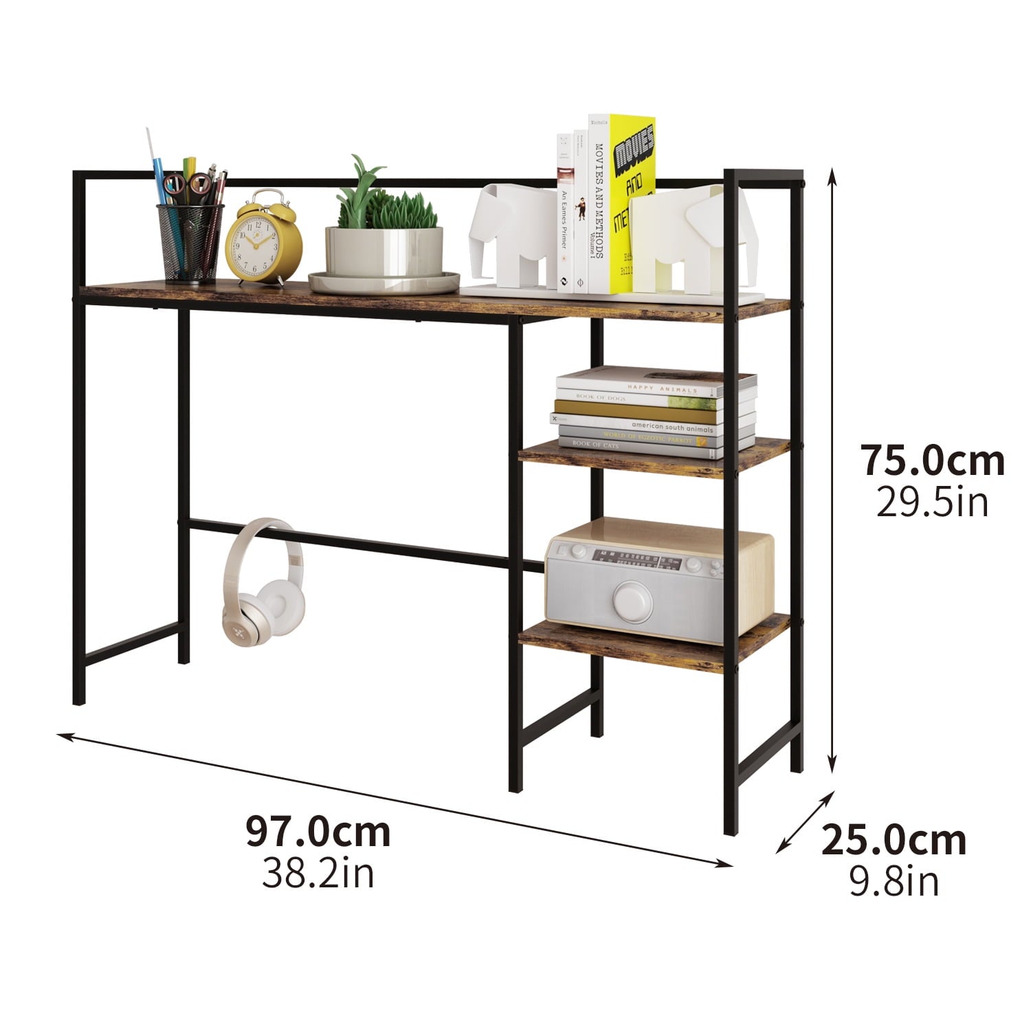 Desk Shelf 38.2" Desktop Organizer Shelf 4 Tier Desk Display Rack Desk Hutch for Computer Monitor Wood Desktop Booksh... - Image 3