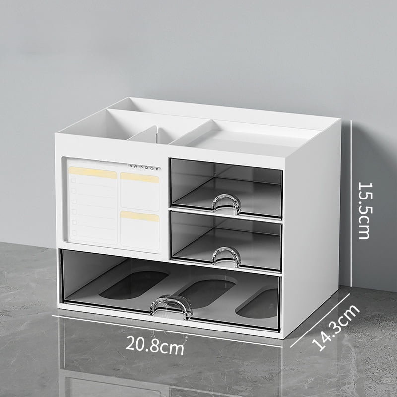 Desk Organizer Box, White Rectangular ABS Plastic, 3 Drawers, 8 Compartments, Office Storage, 8.185.626.1 in - Image 3
