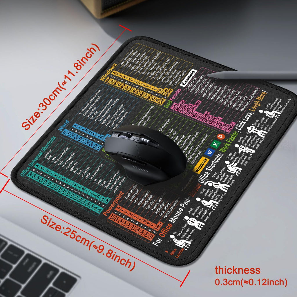 Mouse Pad for Excel/Word/PowerPoint/Windows Shortcuts – Small Excel Cheat Sheet Desk Pad – 11.8"x9.8" Portable Computer Mousepad – Gaming, O - Image 2