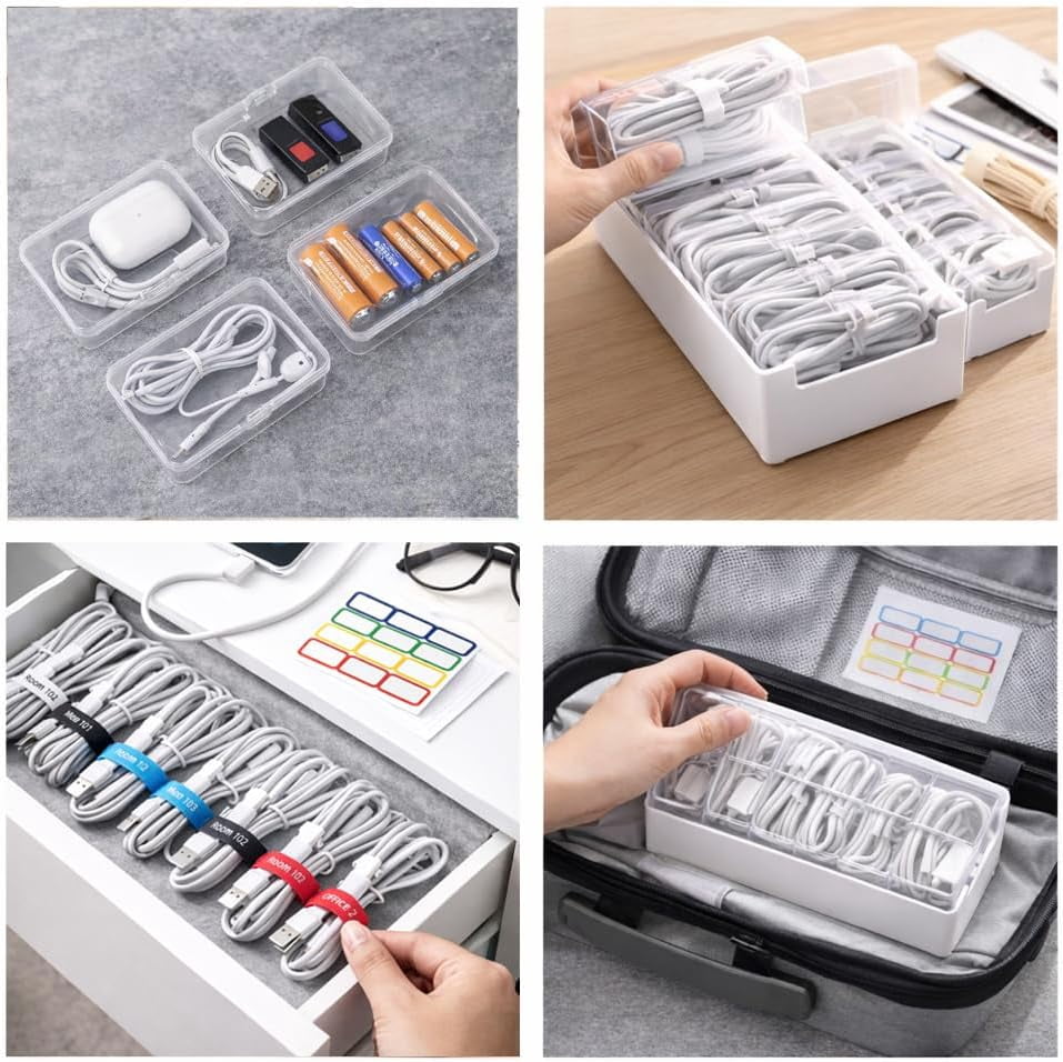 Cable Organizer Box Set, Cord Organizer with 7 and 11 Compartments, Individual Clear Storage Cases, Reusable Cable Ti... - Image 5
