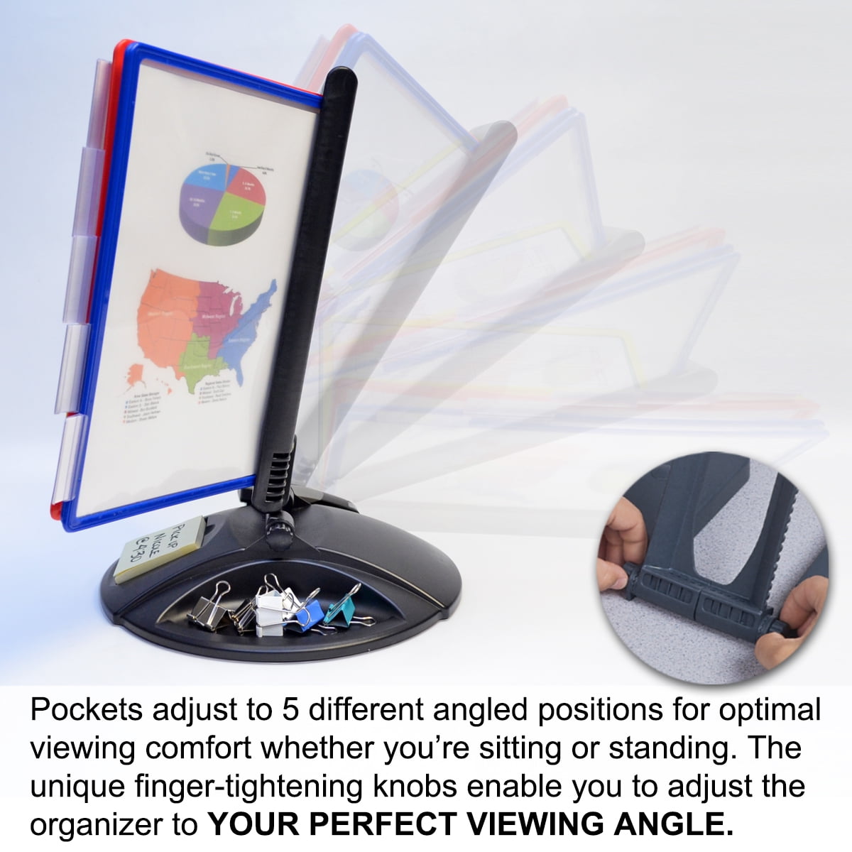 Ultimate Office AdjustaView 10-Pocket Desk Reference Organizer with Supplies Storage Base and EZ-Load Pockets to Hold 20 Sheets of Paper, In - Image 6