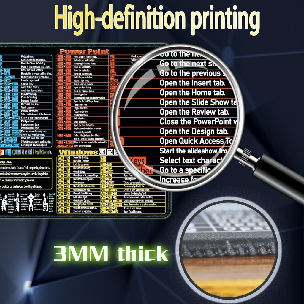 Excel/Word/Power Point/Windows Cheat Sheet Desk pad, Large Gaming Office pc Mouse pad,Keyboard Shortcuts Mouse pad,No... - Image 2