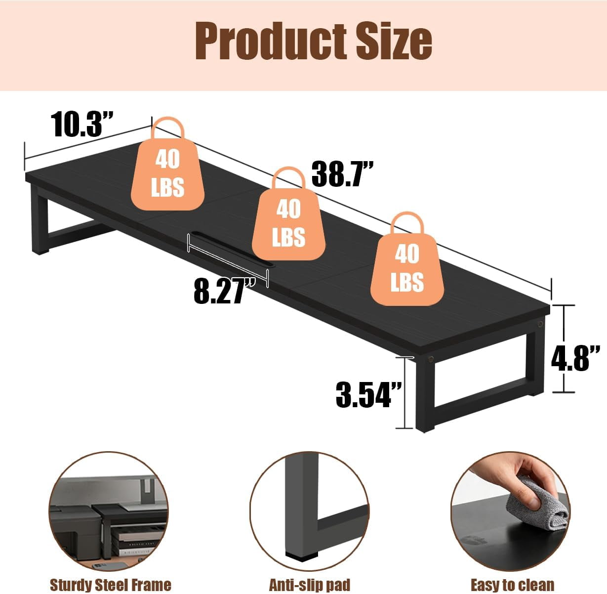 Riser 38.7 Inch Long Wood & Steel, 2 s Desktop with Tablet Holder, Ergonomic Organizer for Computer Laptop TV - Image 4