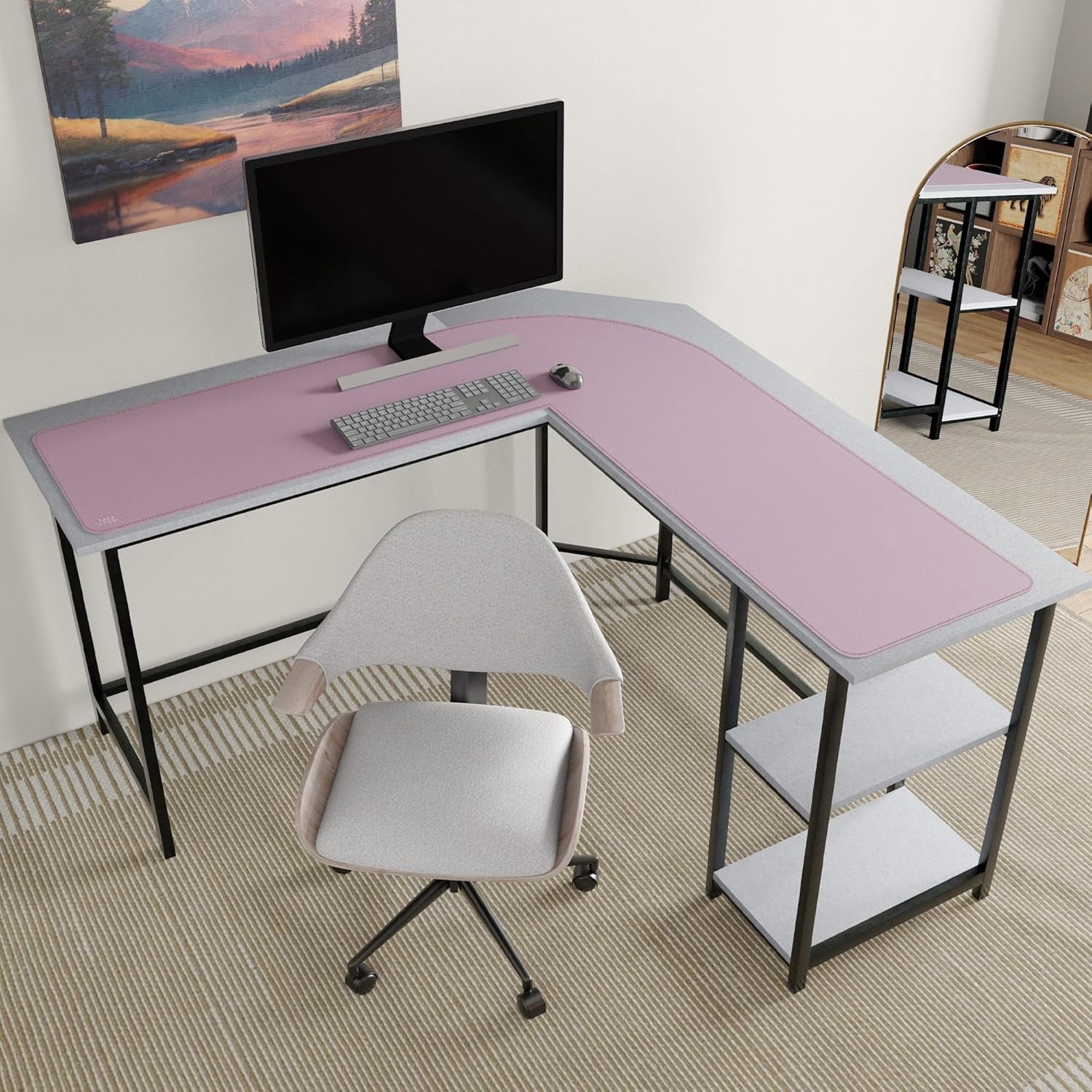 L-Shaped Leather Desk Pad Protector,Large Mouse Pad Corner Desk Mat,Double Sided Desk Blotter for Computer,Laptop,Office or Home,51" x 51"x - Image 5