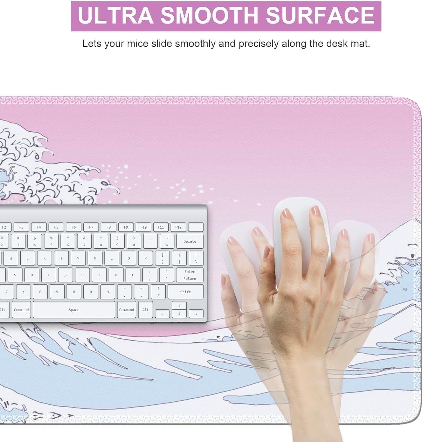 Japanese Sea Wave Large Mouse Pad, Anime Gaming Mouse Pad with Stitched Edges, Non-Slip Rubber Base, Kanagawa 35.4x15.7 Inch XXL Mouse Pad K - Image 4