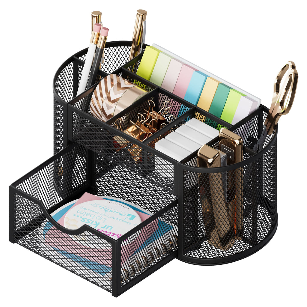 Pen Holder with Drawers Pencil Holder for Mesh Office Supply and Storage, Black - Image 2