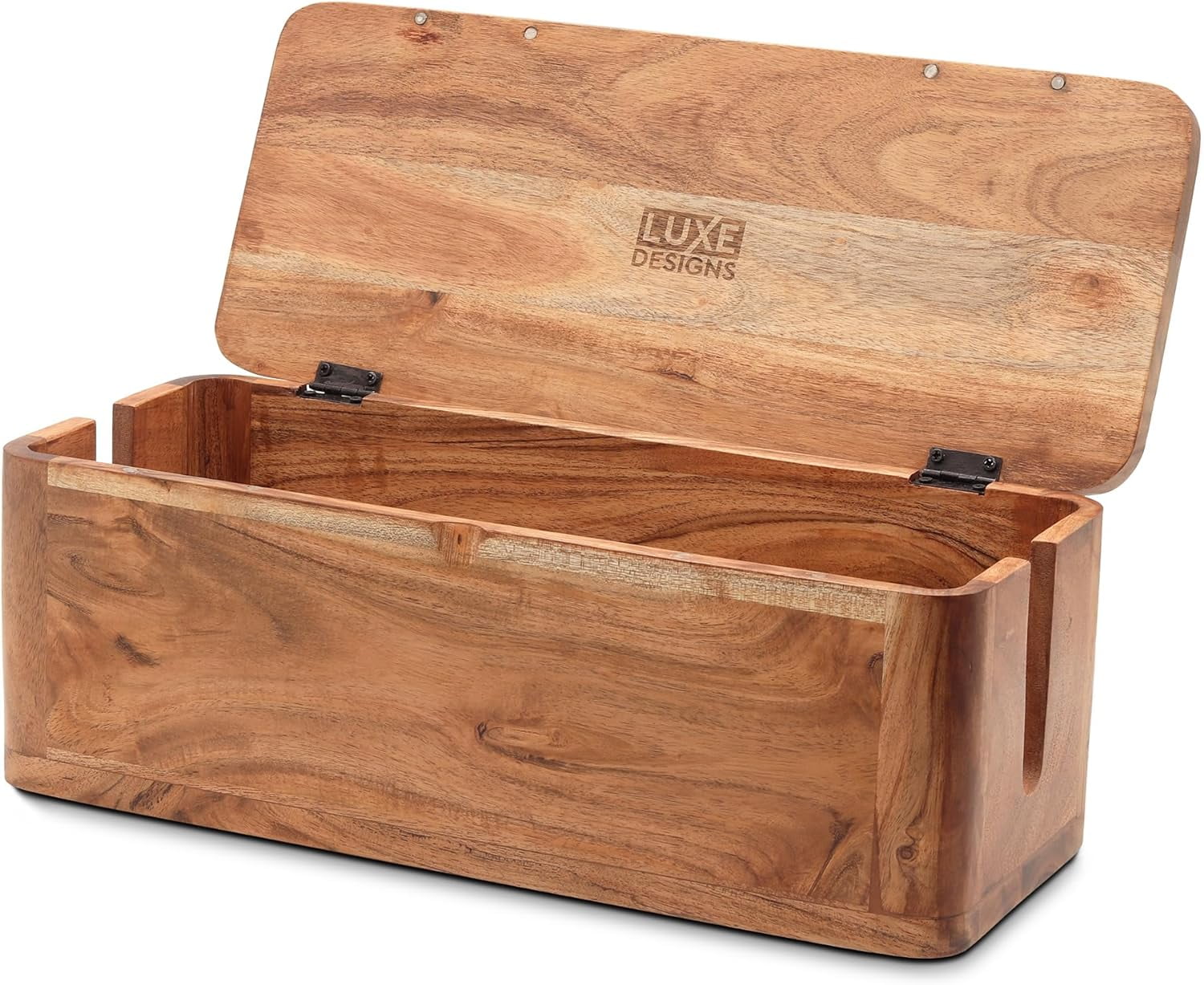 Large Cable Management Box - Acacia Wood Cable Organizer Box and Power Strip Box for Electrical Cord Management - Des... - Image 2