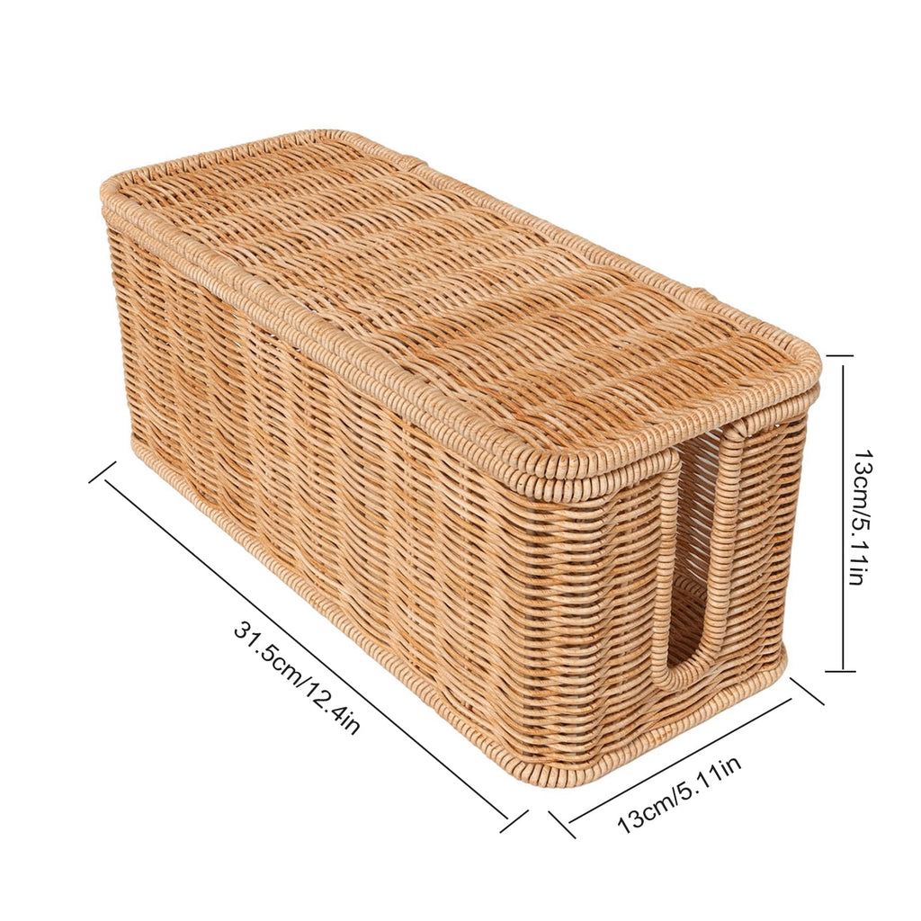 Rattan Cable Management Box Handwoven Cord Organizer Basket with 2 Slots Power Cords Hidden Box - Image 6