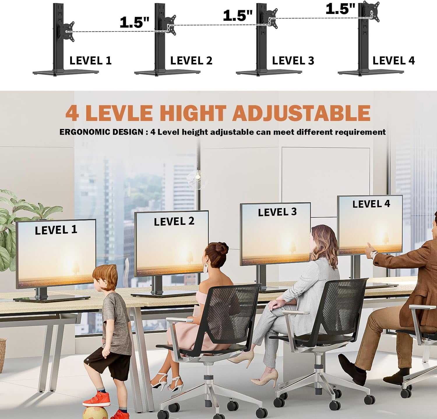 Computer Monitor Free-Standing Desk Stand MountRiser for 13 inch to 32 inch screen with Swivel, Height Adjustable,Rot... - Image 4