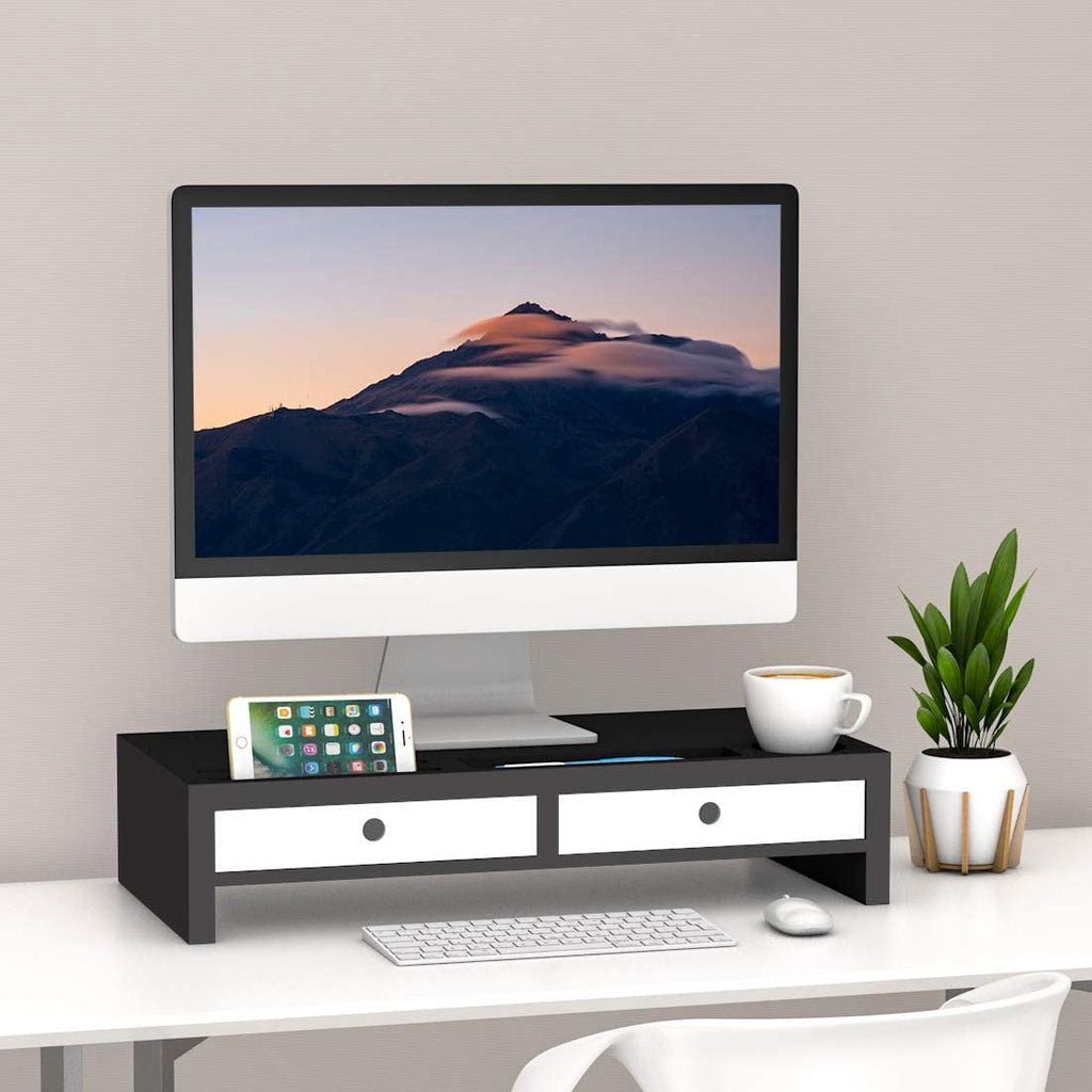 Monitor Stand Riser with Drawer - Desk Shelf Organizer Keyboard Storage Black 22" x 10.6" x 4.7" - Image 3