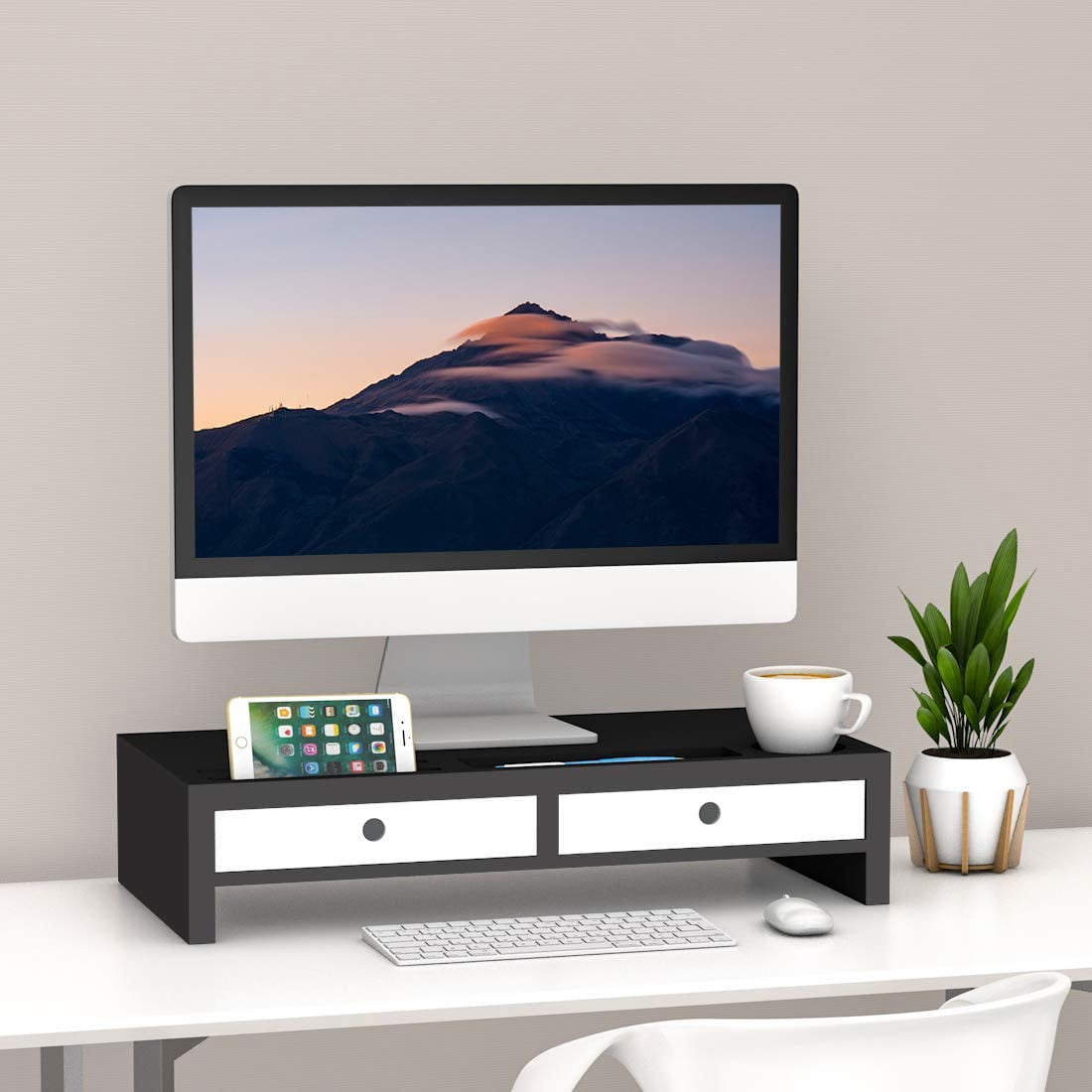 Monitor Stand Riser with Drawer - Desk Shelf Organizer Keyboard Storage Black 22" x 10.6" x 4.7" - Image 3