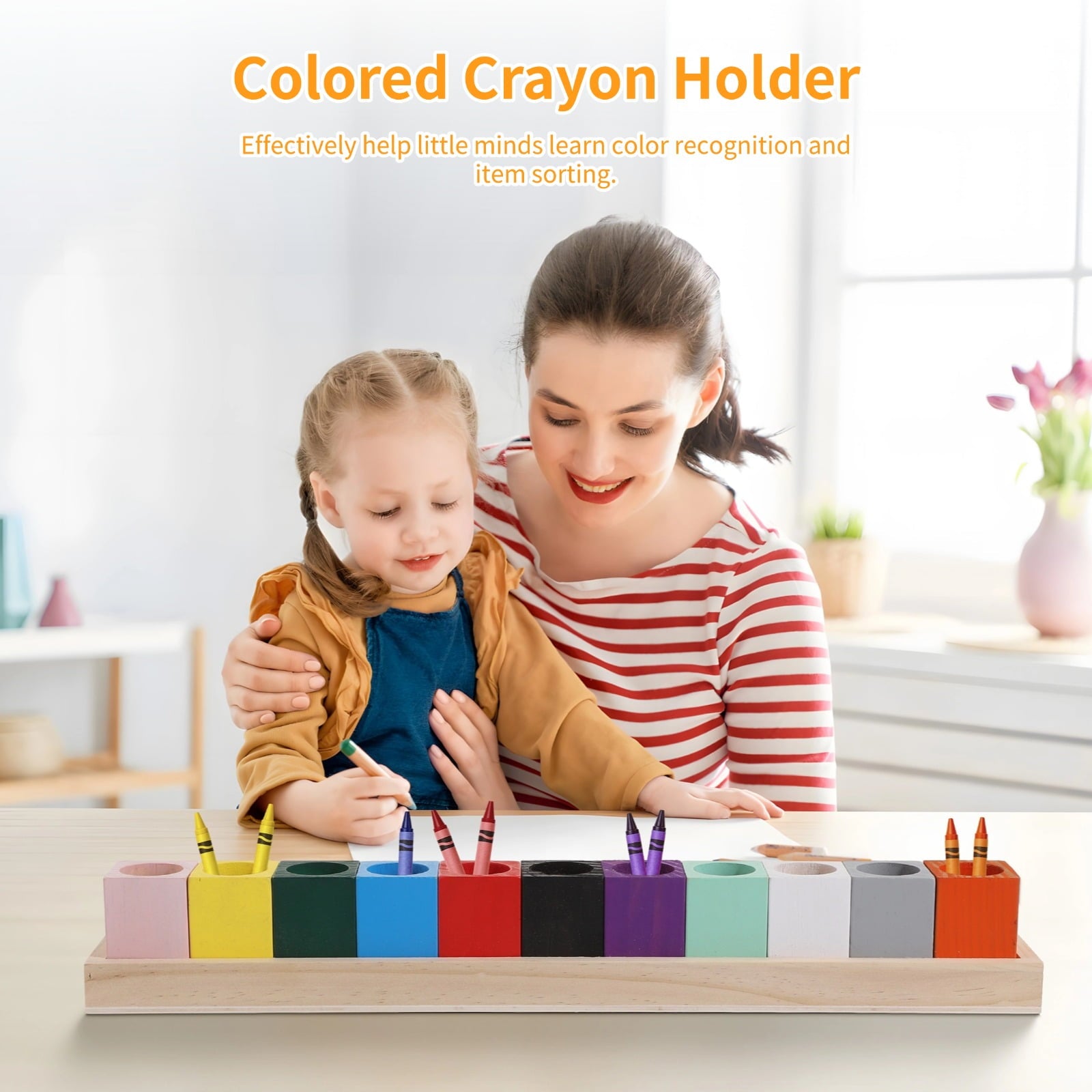 Wooden Crayon Organizer with 11 Colored Cups - Art Supply Caddy / Crayon Organizers for Markers, Pencils & Crayons, C... - Image 5