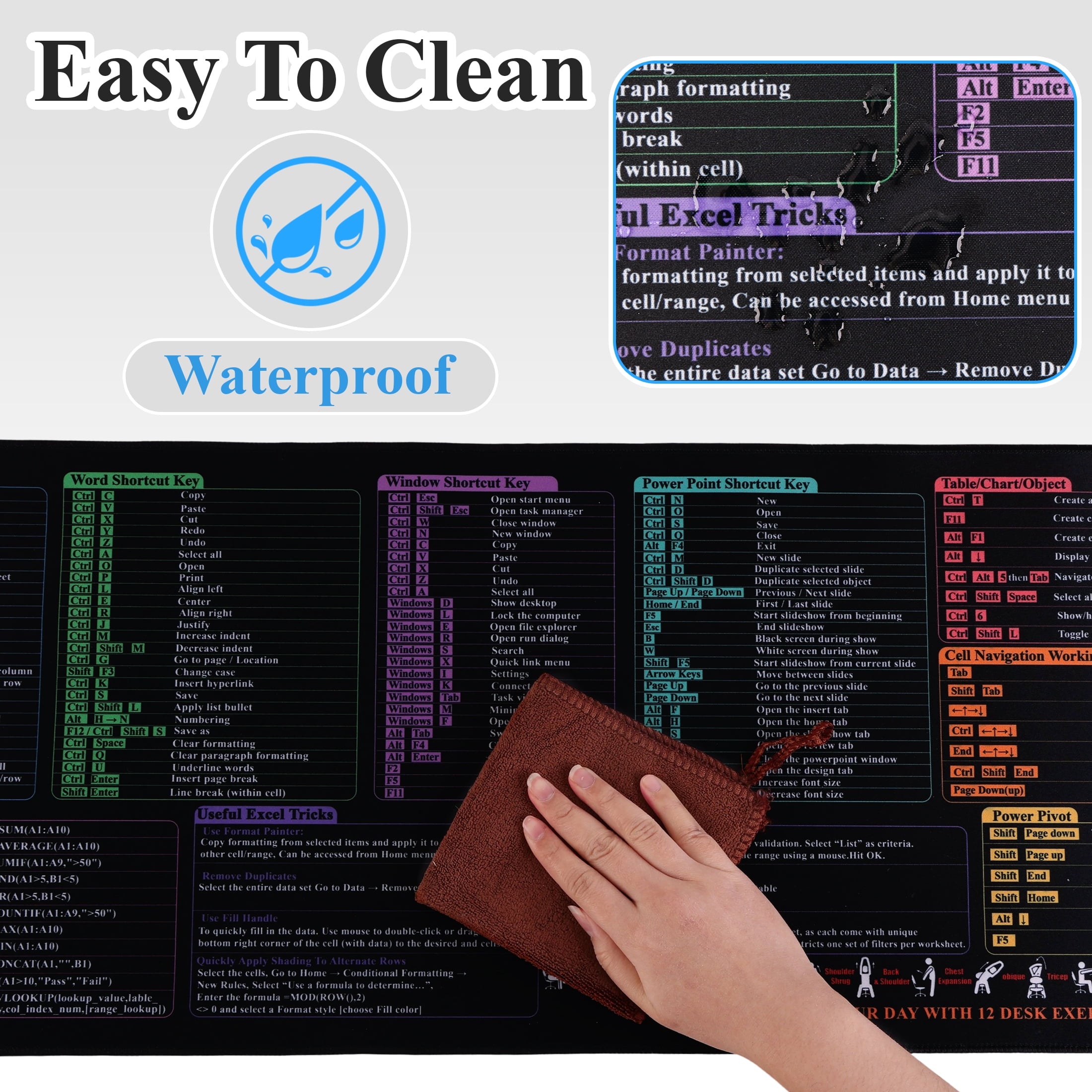 Excel Cheat Sheet Desk Pad, Large Office Excel Mouse Pad, Word/Window/PPT/Excel Shortcuts Cheat Sheet Desk Mat, PC Of... - Image 5