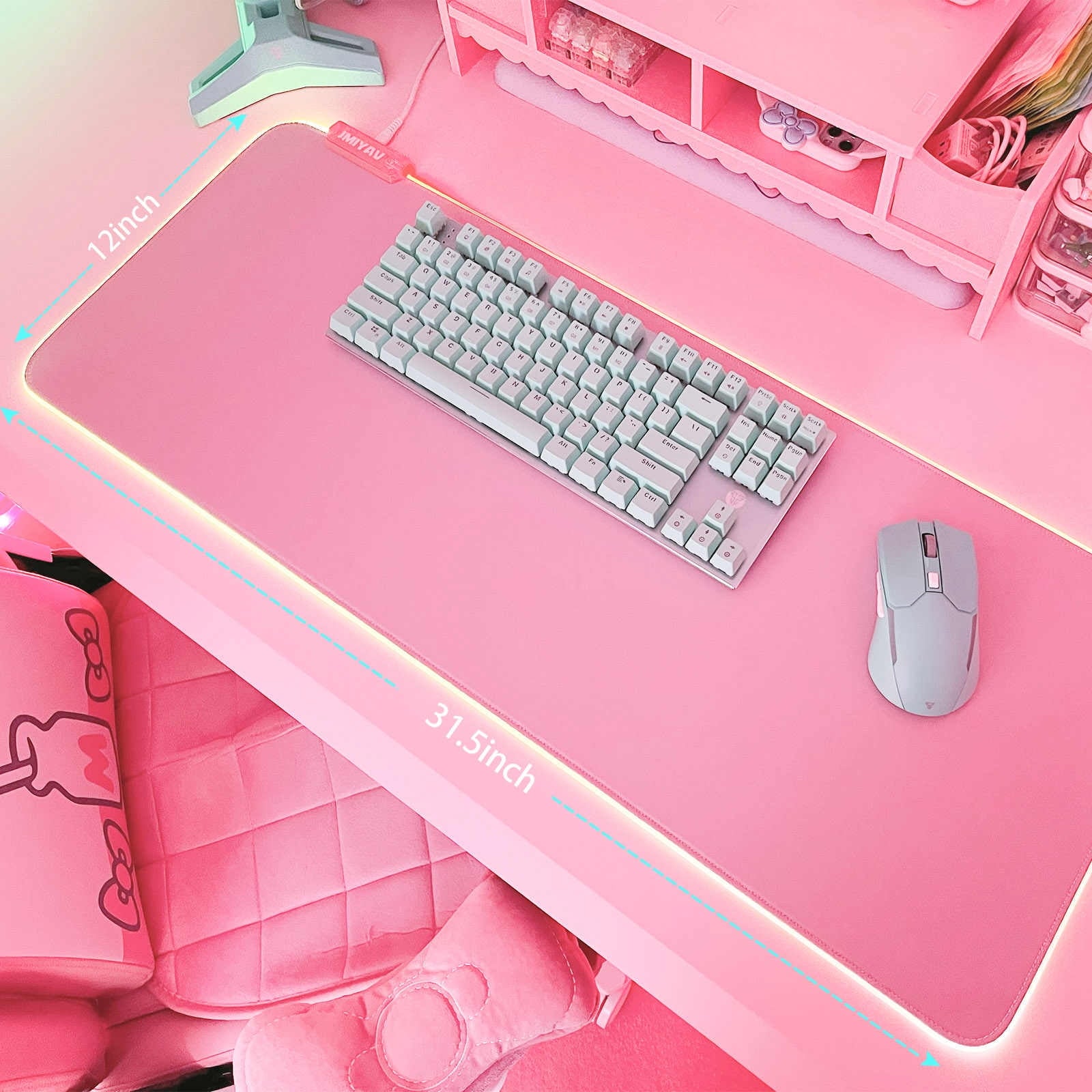Pink RGB Gaming Mouse Pad 31.5x12 Inch PC XL Large Extended Glowing Led Light Up Desk Pad Non-Slip Rubber Jmiyav Base Computer Keyboard and - Image 5