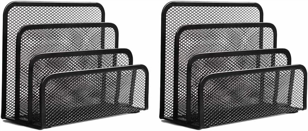 2 Pack Mail Organizer for Desk, Mesh Metal Mail Holder Countertop with 3-Slot, Letter Sorter File Holder, Office Enve...