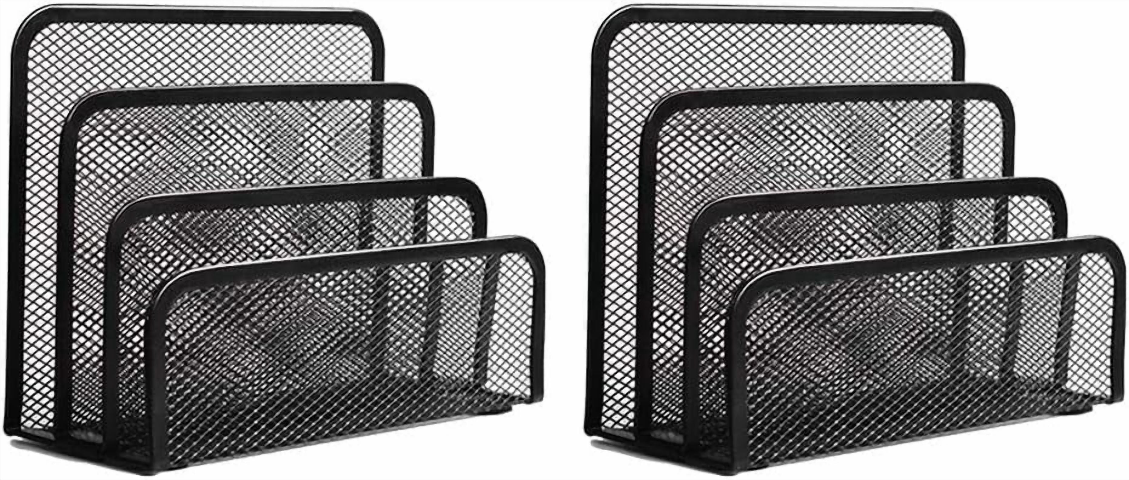 2 Pack Mail Organizer for Desk, Mesh Metal Mail Holder Countertop with 3-Slot, Letter Sorter File Holder, Office Enve...
