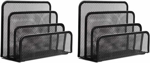2 Pack Mail Organizer for Desk, Mesh Metal Mail Holder Countertop with 3-Slot, Letter Sorter File Holder, Office Enve...