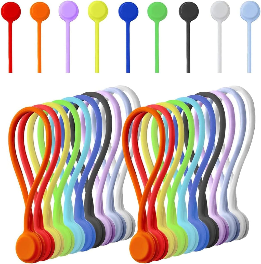 20 Pack Reusable Silicone Magnetic Cable Ties - Twist Ties for Home/Office Cord Wrap, Cable Organizer, Magnetic Cord ...