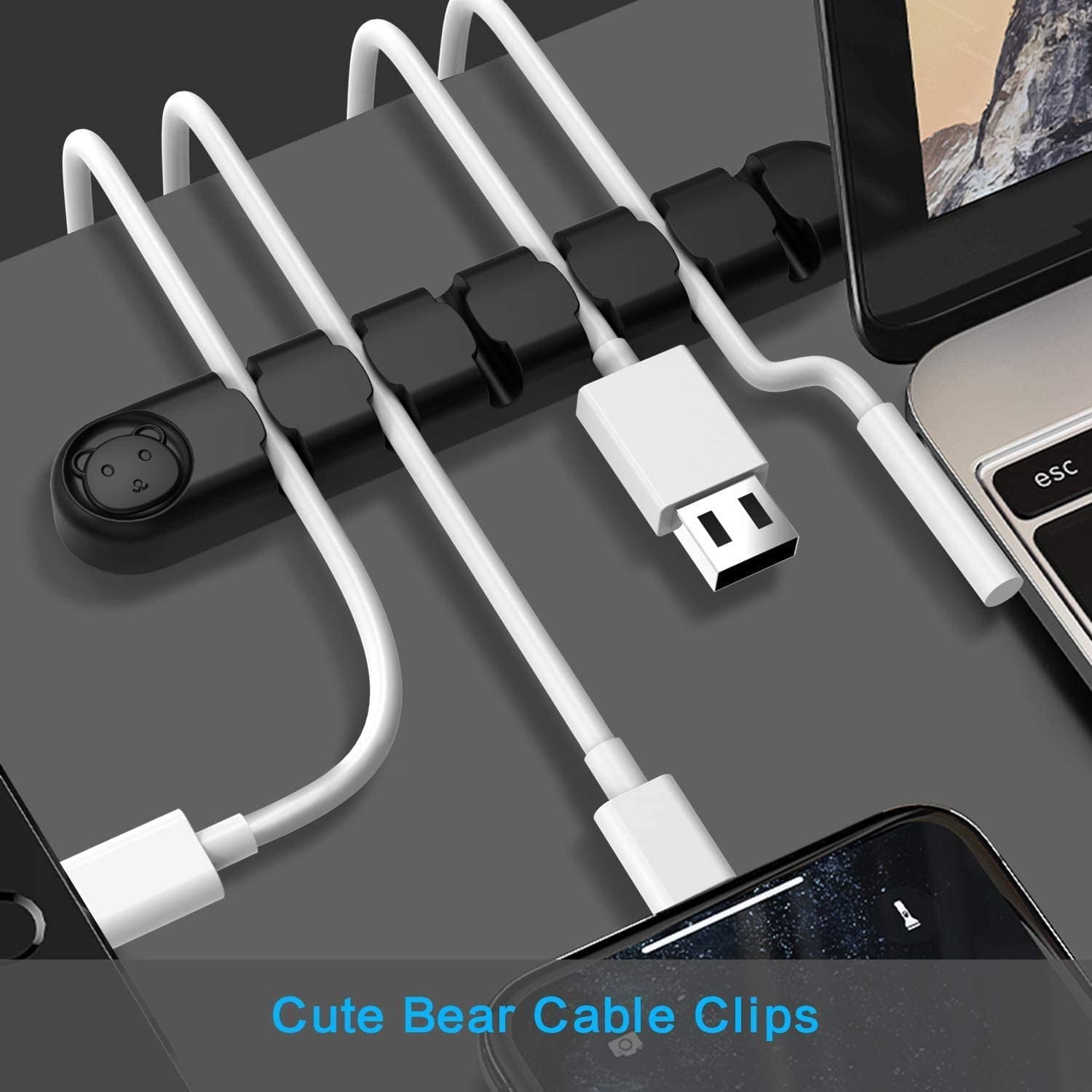 Organizer Desktop, 2 Pieces (6 Slots) Tie Holder Management, Silicone Adhesive Storage For Charger Wires/Computer/Mou... - Image 2