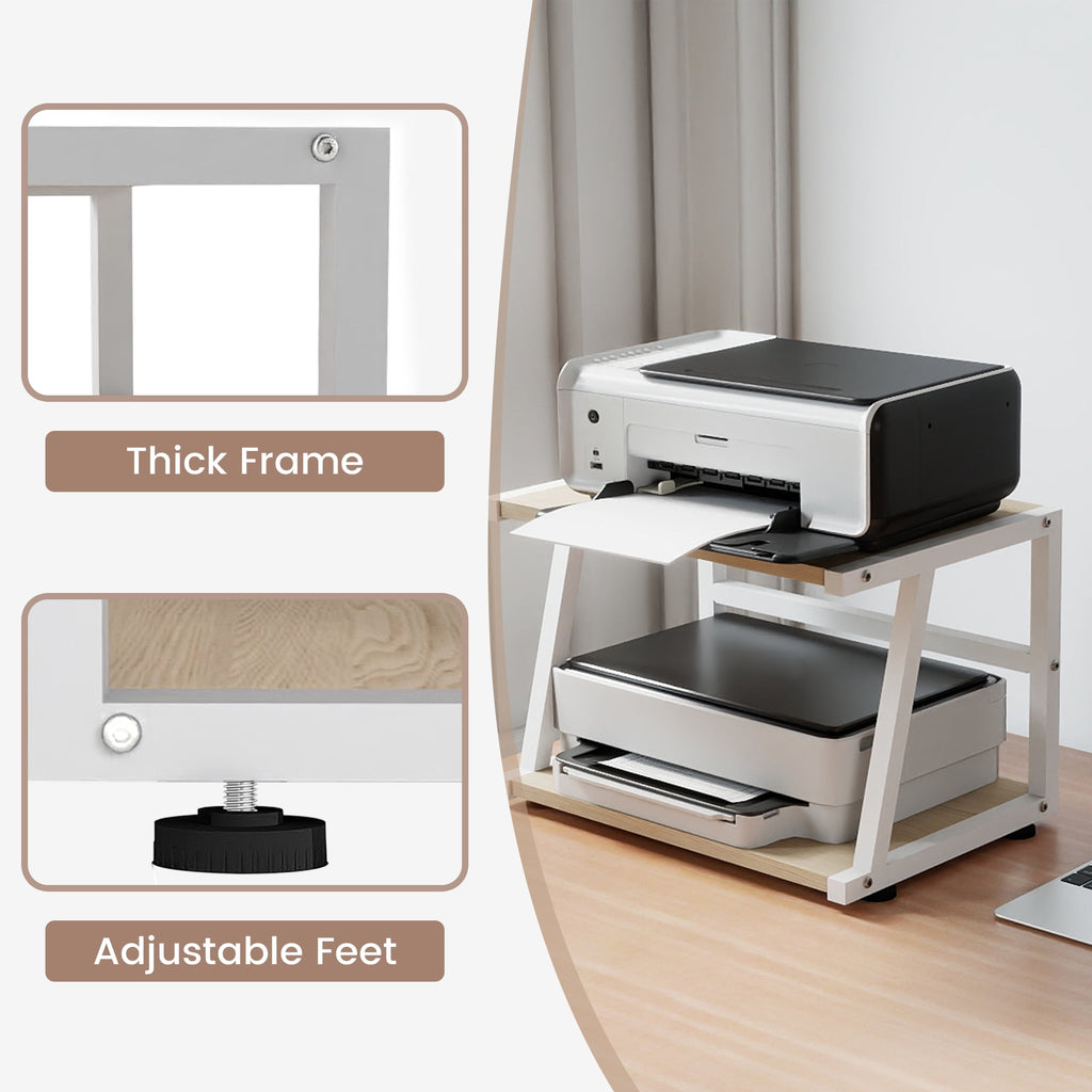 Printer Stand for Desk, 2 Tier Desktop Printer Shelf with Storage, Holder Stand Organizer for Home Office, Light Color - Image 4