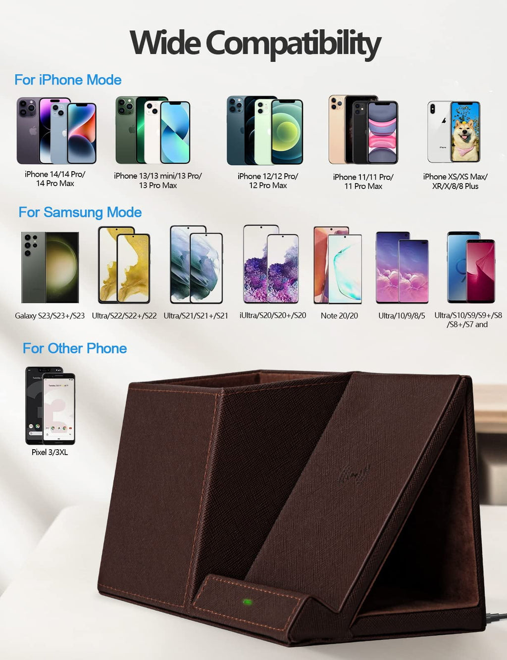 Desk Organizer with Wireless Charging for iPhone, PU Leather with Pencil Holder for Desk & Nightstand, Brown - Image 3