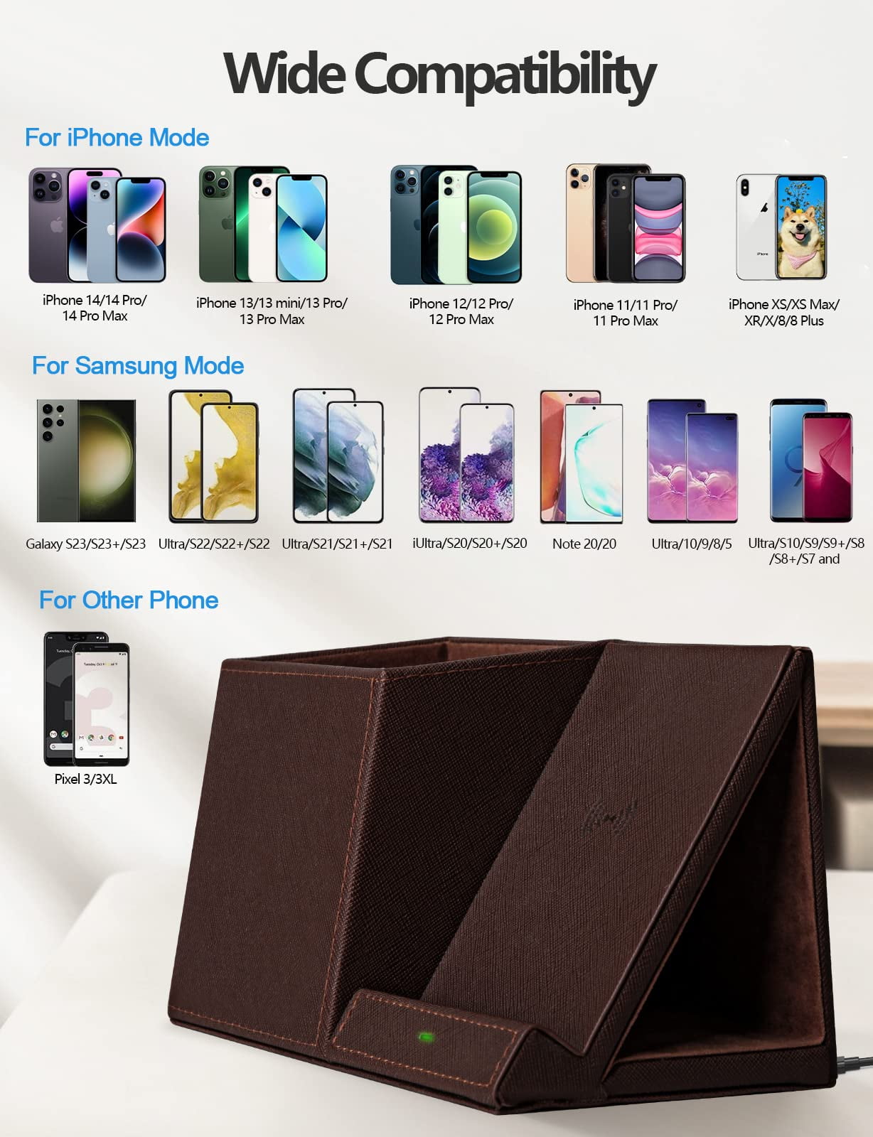 Desk Organizer with Wireless Charging for iPhone, PU Leather with Pencil Holder for Desk & Nightstand, Brown - Image 3