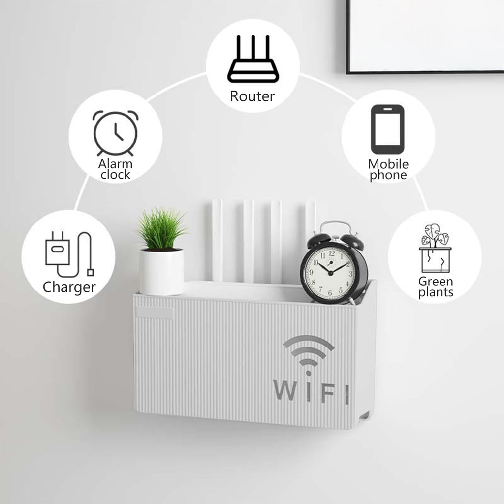 Wall Mount Router Shelf Organizer with Cable Management, No Drilling Wall Mounted Storage Box Holder for WiFi Modem, Home Office Desk Organi - Image 5