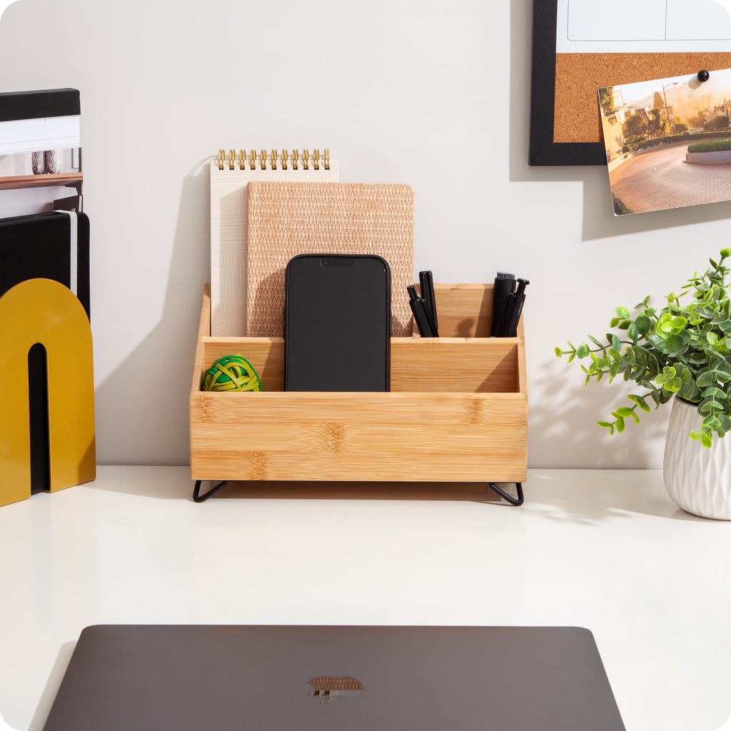 U Brands Verona Desktop Organizer, 10 x 4.8 x 6 in., Bamboo - Image 6