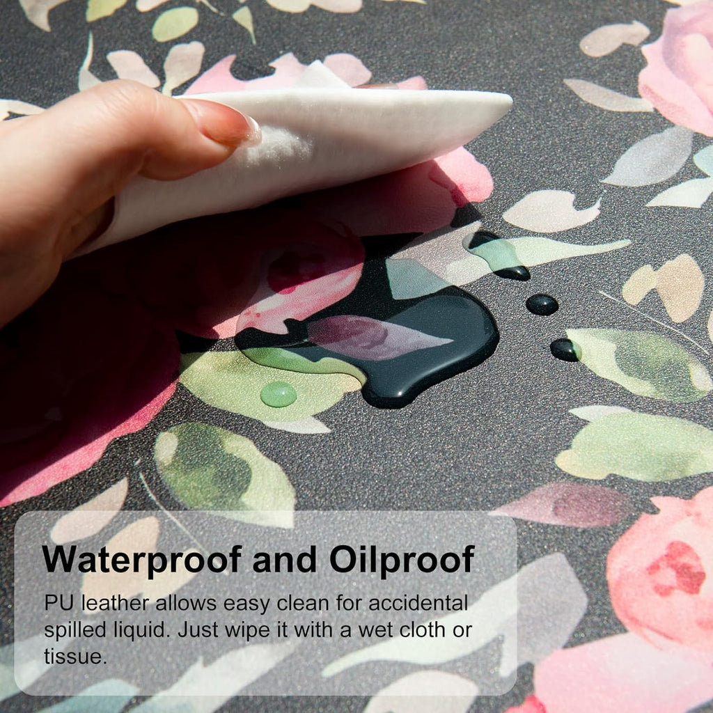 Large Mouse Pad for Desk, Cute Desk Mat for Desktop, Women Girls Pink Flowers Office Décor Desk Accessories, PU Leather Waterproof Big Gamin - Image 4