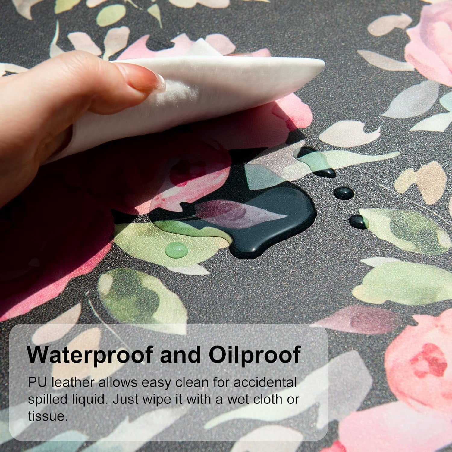 Large Mouse Pad for Desk, Cute Desk Mat for Desktop, Women Girls Pink Flowers Office Décor Desk Accessories, PU Leather Waterproof Big Gamin - Image 4
