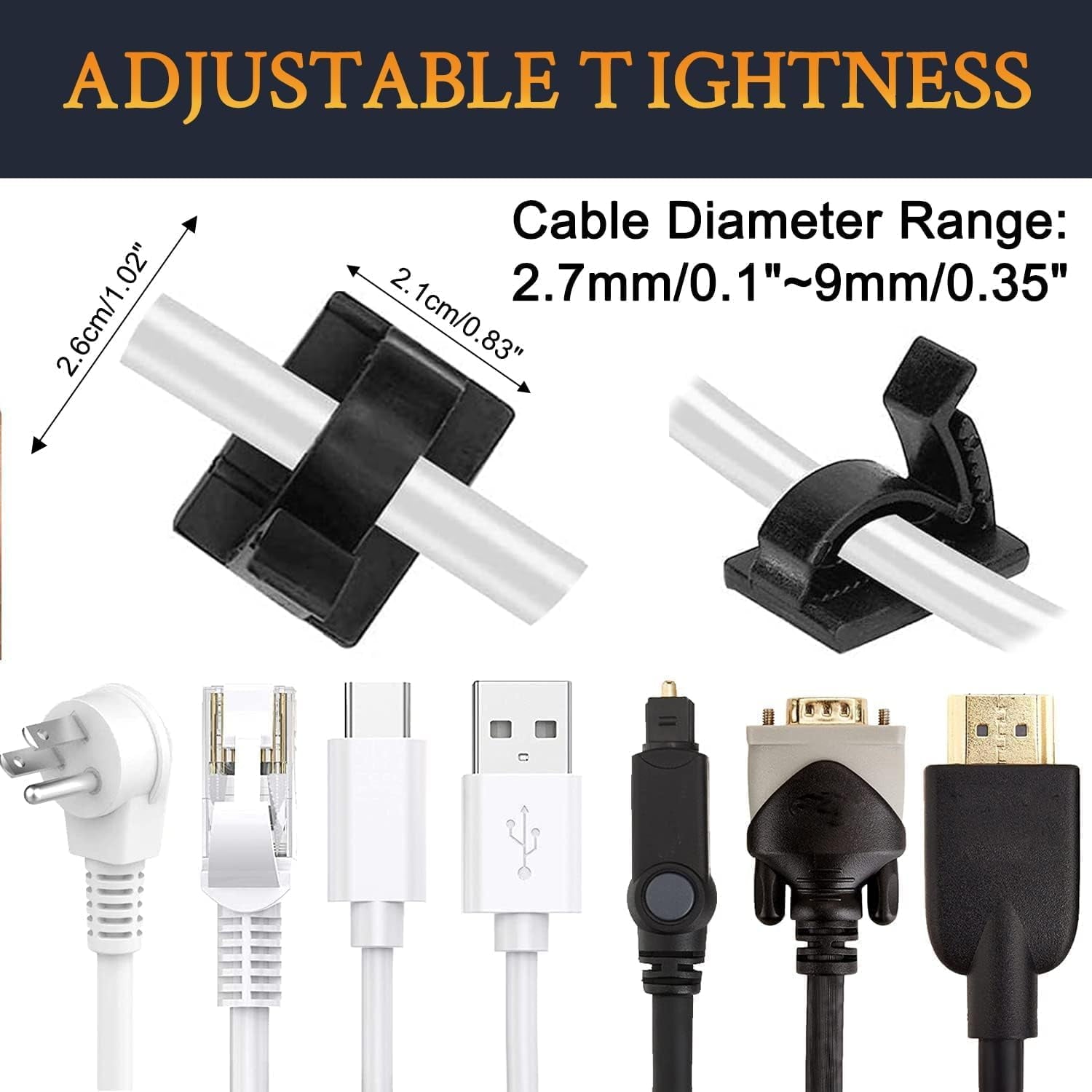50Pcs Adjustable Cable Management Clips, Adhesive Organizers Sticky Wire Clips Cord Holder for TV PC Ethernet Under D... - Image 3